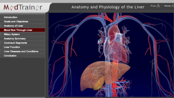 MedTrainer - The training module created by Scientific Animations showcasing the blood flow through liver