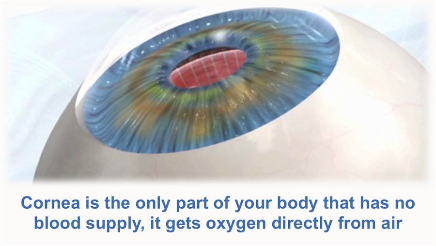 Where does the cornea get oxygen from?